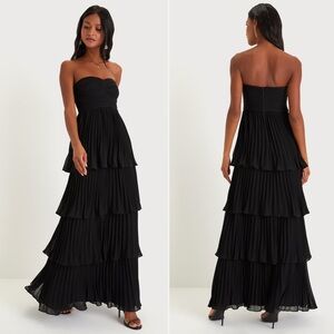 NWT | Lulus | Seriously Sensational Black Strapless Tiered Maxi Dress | Sz M